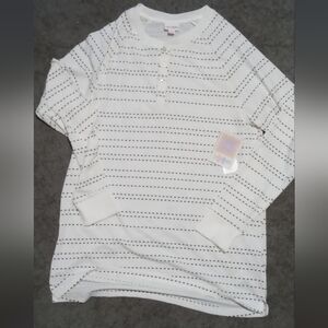 LuLaRoe White and Black Striped Men's Henley Shirt